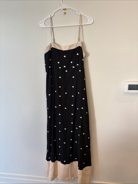 Anthropologie Dresses & Skirts - Maude Club linen Black Polka Dot Maxi Dress with Cream Trim Medium